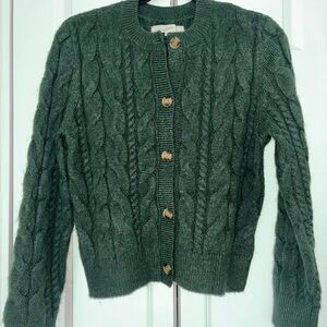 LOFT Forest Green Cable Knit Cardigan
